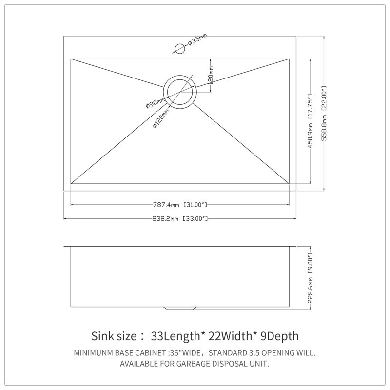 33X22 Inch Kitchen Sink Drop In 18 Gauge Stainless Steel 33" Single Bowl Topmount Kitchen Sink Basin