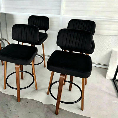Swivel Upholstered Counter Stool With Wood Frame - 3 Colors Available (Set of 4)