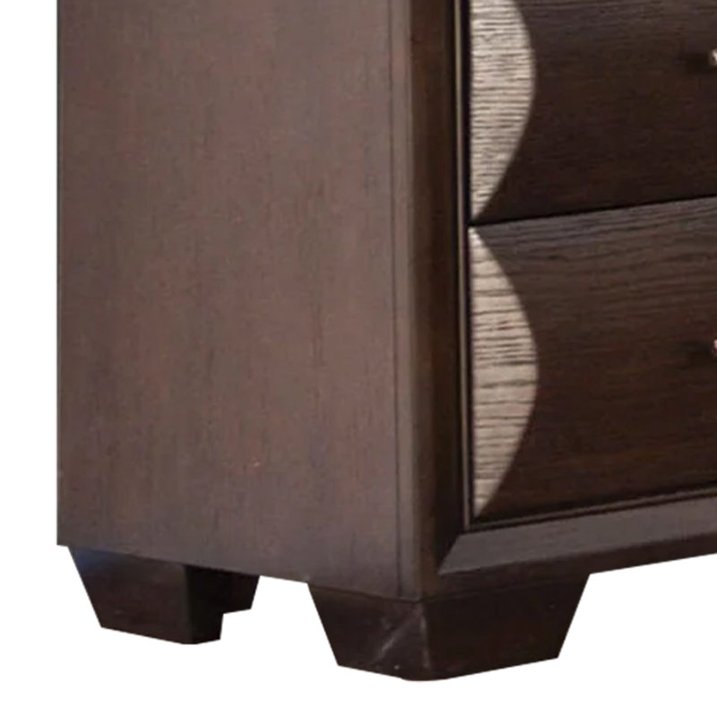 Commode large 6 tiroirs Nitz, bois massif brun espresso, poignées or rose, Espresso brun