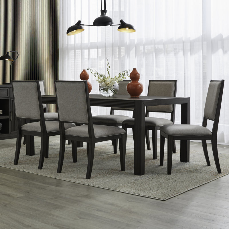 Keniston 6 Person Rectangular Dining Table Set w/ Upholstered Chairs, 7 Pieces: Table, 6 Chairs