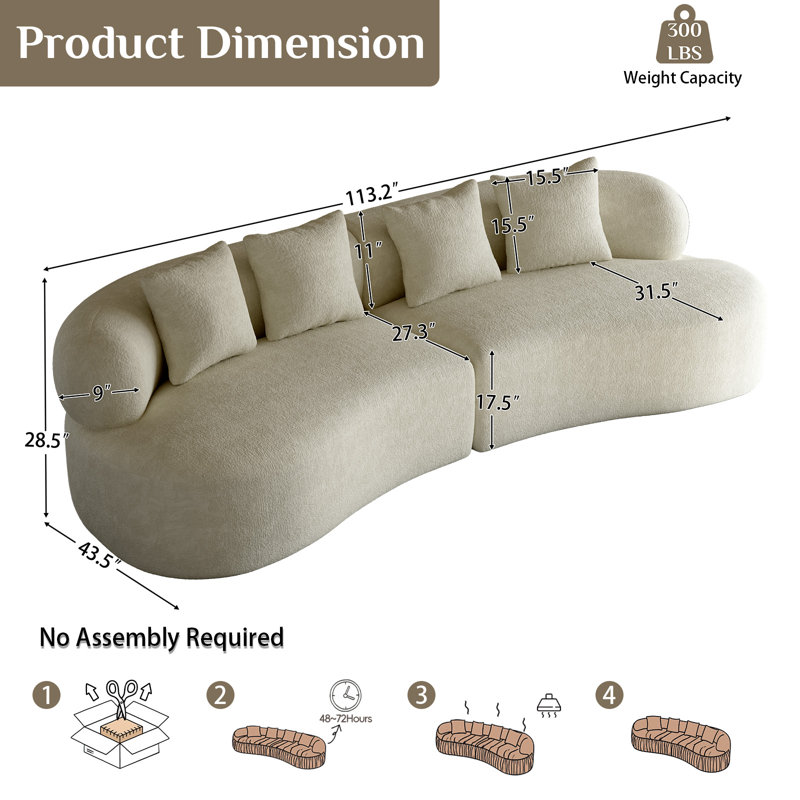 Canapé modulaire incurvé sans os, Chenille beige / blanc