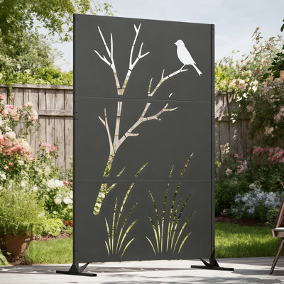 Tucson 50''W Mordern Shades Single Panel Outdoor Patio Metal Privacy Frence Freestanding With Stakes