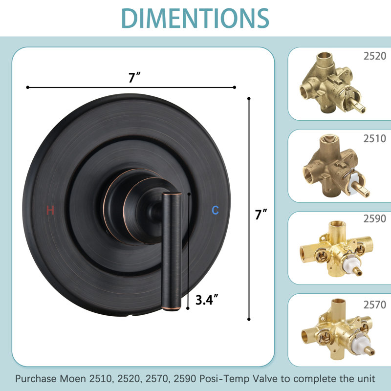 Remplacement de l'ensemble de garniture de robinet de douche à valve Posi-Temp Moen, Bronze frotté à l'huile