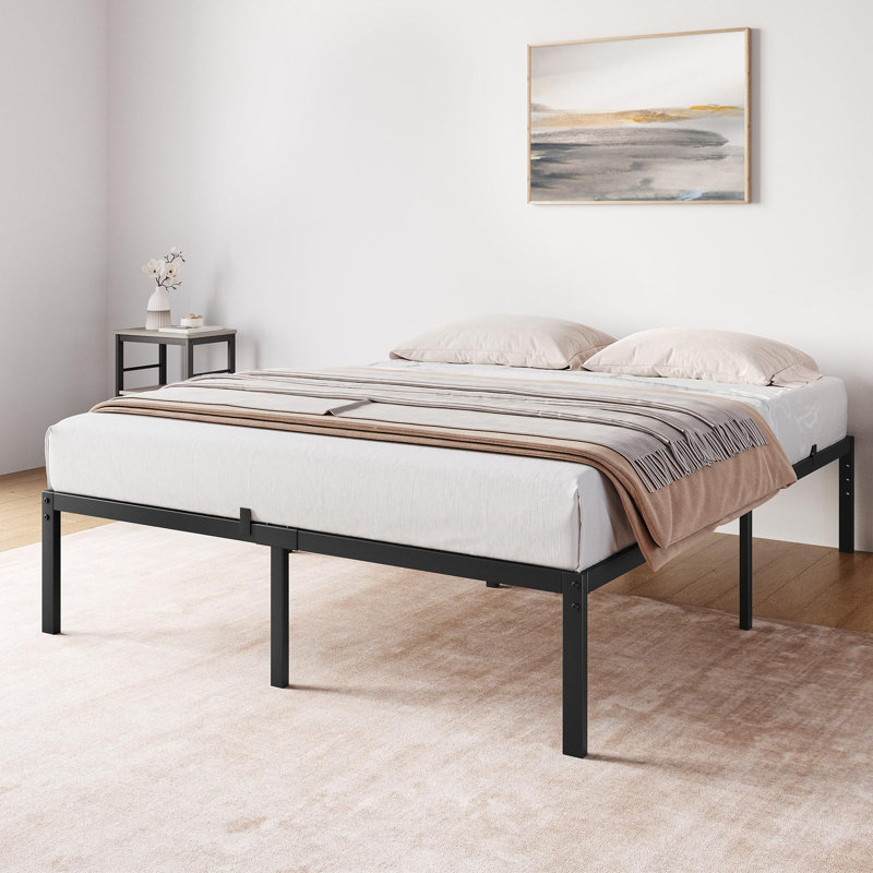 14-Inch Queen Metal Bed Frame, Heavy Duty Platform with Under-Bed Storage, Noise-Free & DIY Headboard, Queen