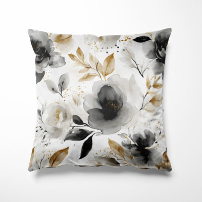 Country Farmhouse Accent Pillow - Floral Black Whisper Printed Throw Pillow