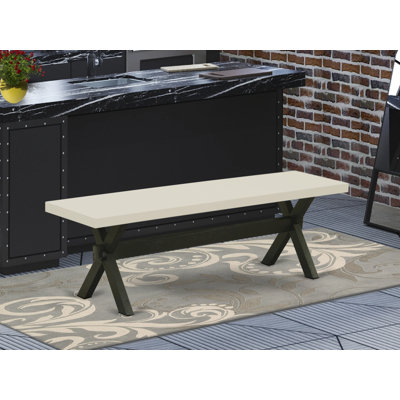 X-Style Modern Dining Table Bench with Wood Seat, Wire brushed Black Finish.