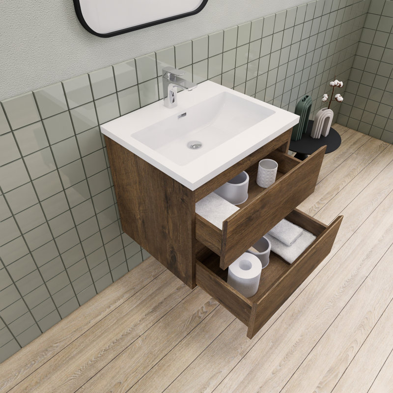 Meuble-lavabo flottant moderne simple Alcester Ivy Bronx, Palissandre