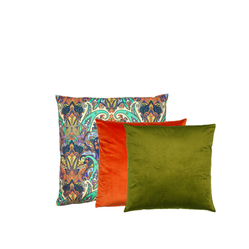 Hong Square Throw Cushion, Green/Orange