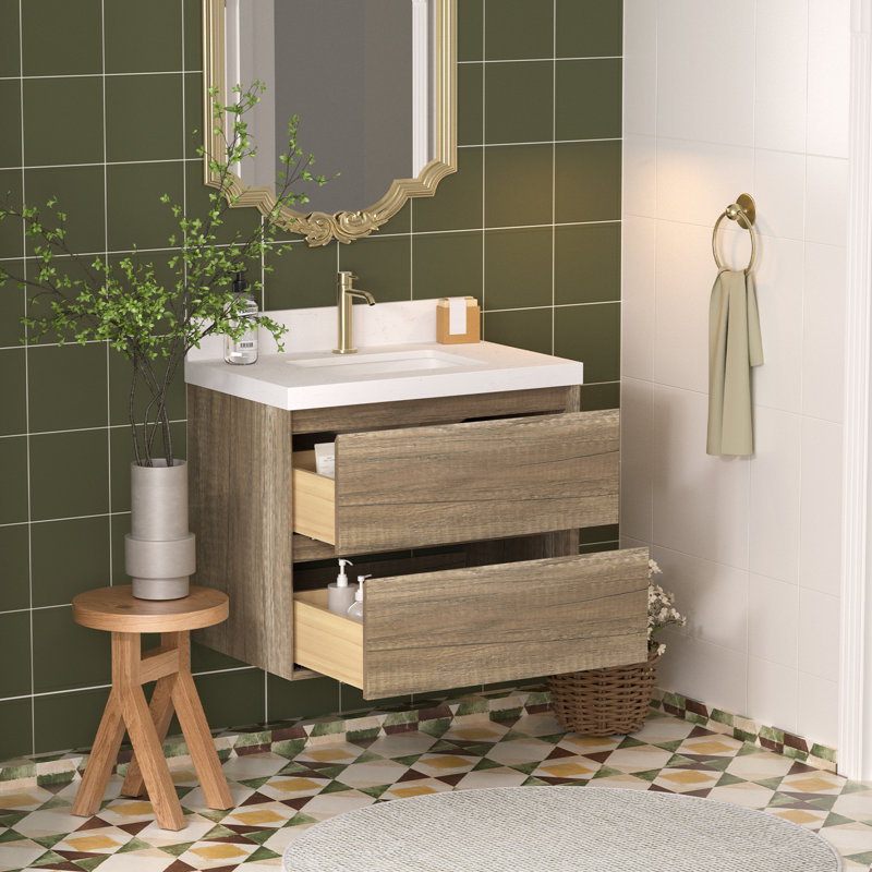 Meuble-lavabo flottant en chêne antique avec lavabo 30 po Verwood, Chêne antique