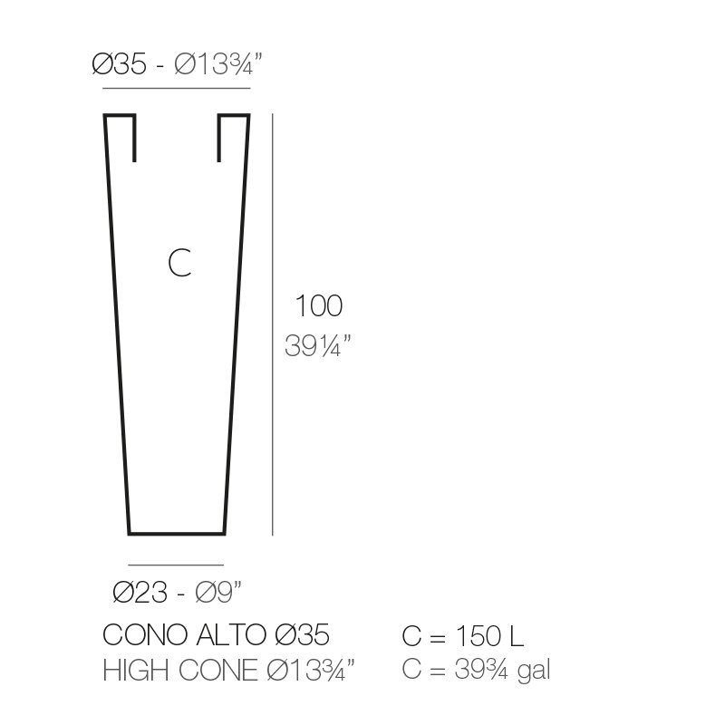 Cono High Resin Cone Pot Planter, 39.25" H x 13.75" W x 13.75" D, Black