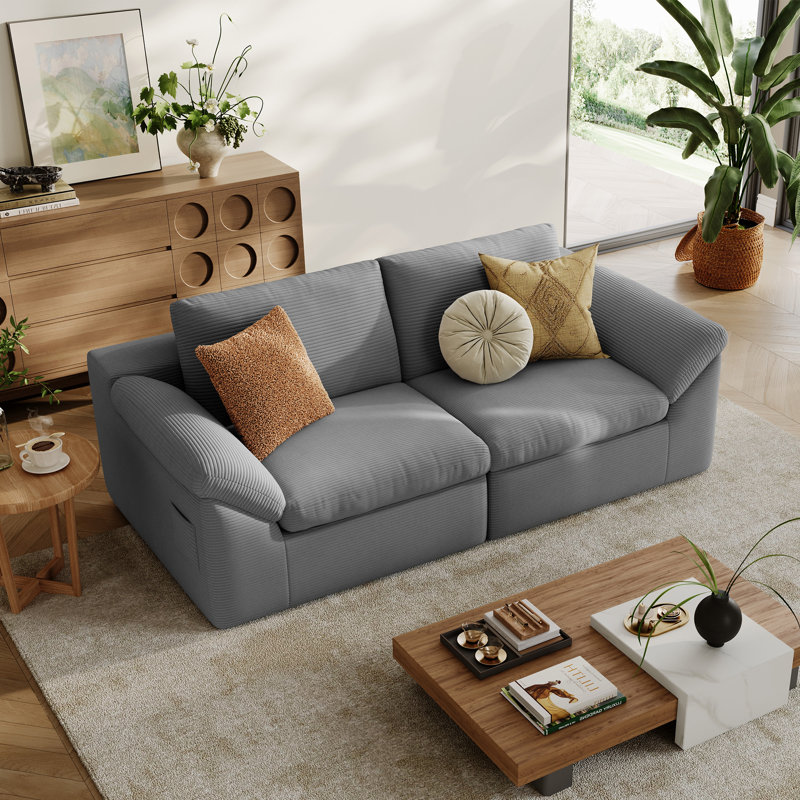 Mariyan 79'' Upholstery Boneless Sofa , Moss Gray Corduroy