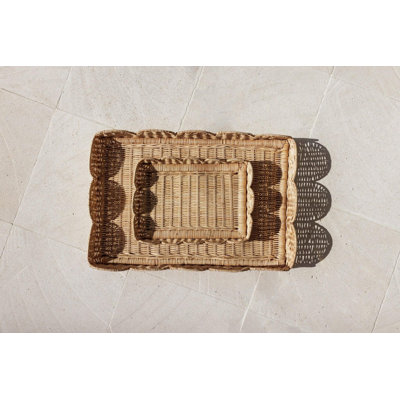 Ensemble de 2 plateaux de service en rotin festonné 2 plateaux de rangement décoratifs en osier tissé à la main