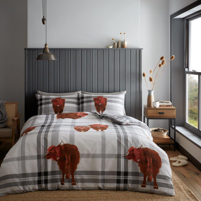  Printed Duvet Set Hector the Highland Grey, Double