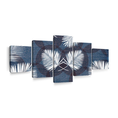 " Denim Palm Leaves Multi Piece Canvas Print " by Maya Blooms 5 - Pieces