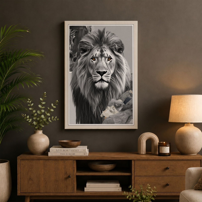 Noble Lion Modern - Wrapped Canvas, 36x24 - 91.4 x 61.0 cm, Teal Border