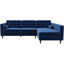 Canapé modulaire en velours bleu Christian faisant face à la droite
