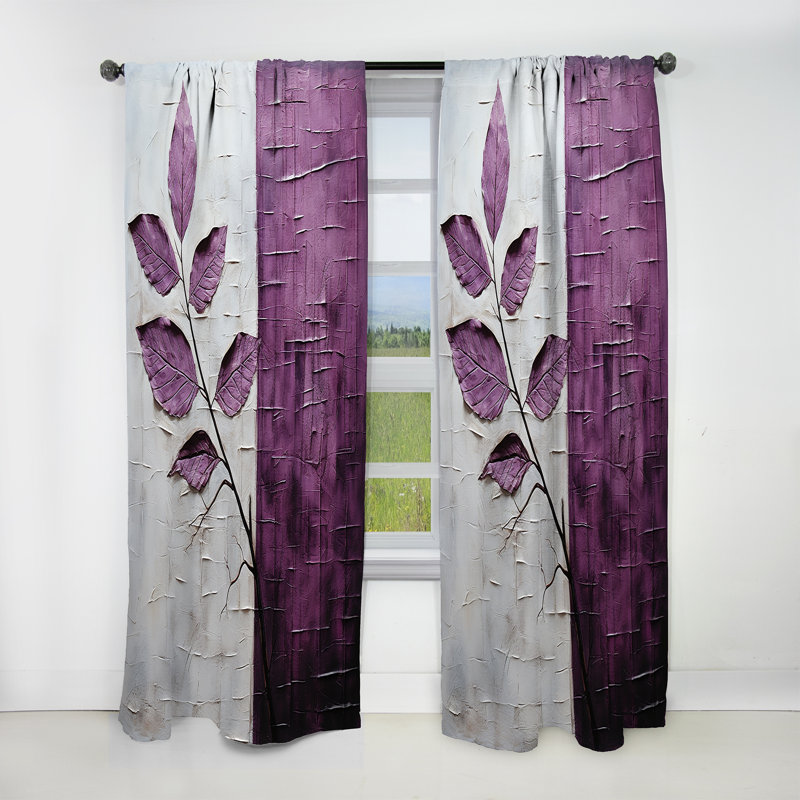 Purple Leaves Plum Precision - Leaves Curtain - Blackout Floral Curtain - 1 Panels, 52" W x 84" L