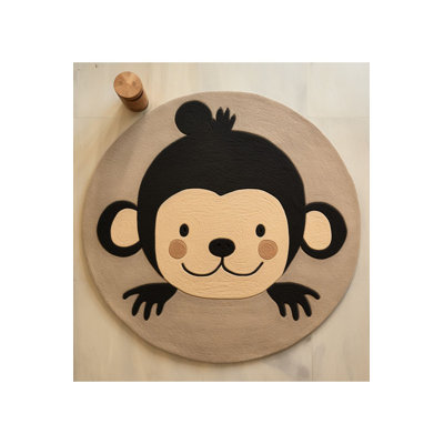 Washable Dido Collection Beige Monkey Patterned Creative Modern Decorative Area Rug