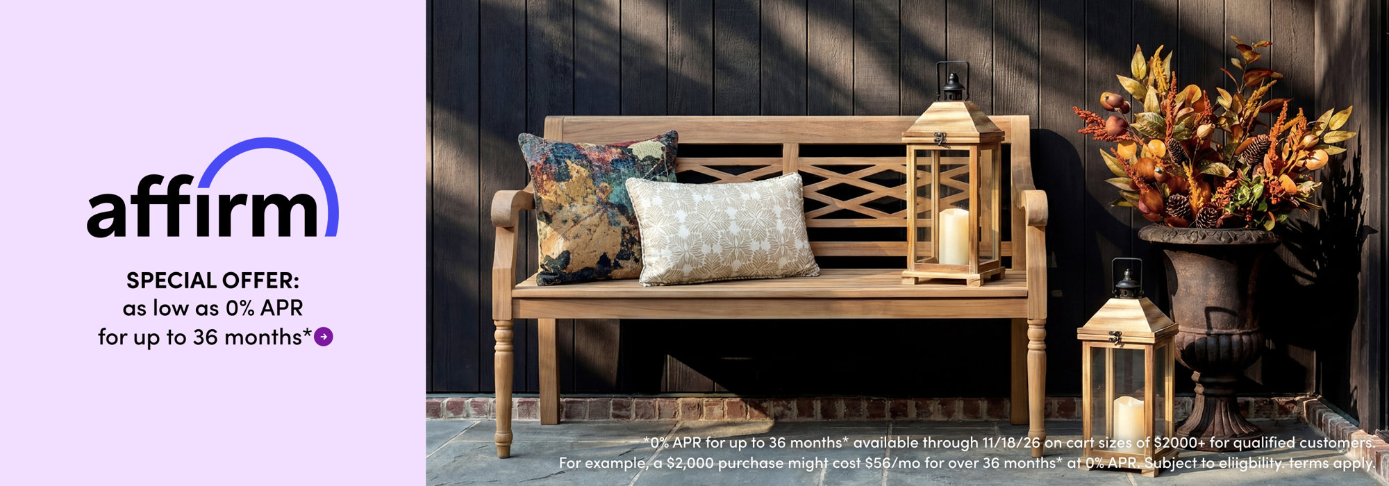 Affirm special offer: as low as 0% APR for up to 36 months on qualifying purchases.