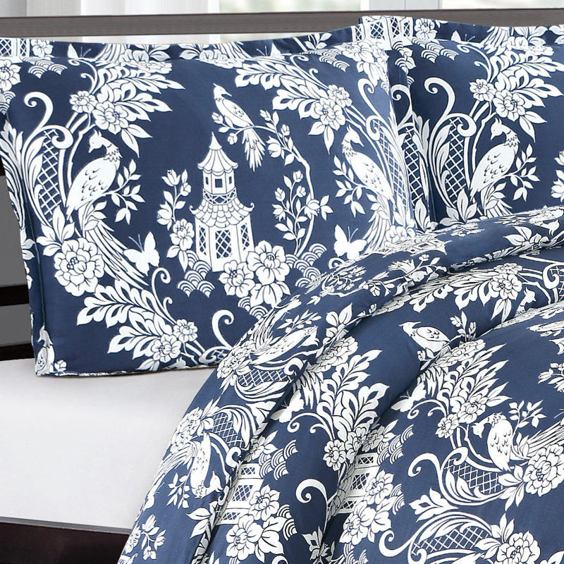Pagoda Traditional Sateen Floral Duvet Cover, King Duvet Cover + 2 Shams, Cinnabar