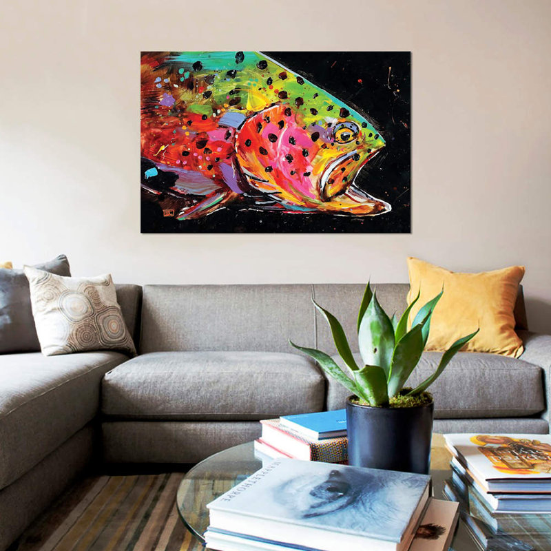 " Crazy Trout " by Dean Crouser, 8" H x 12" W x 0.75" D, No Mat, Wrapped Canvas