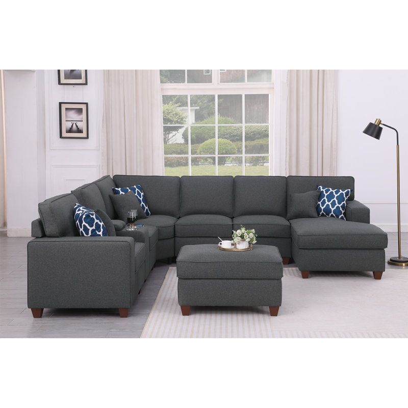 Canapé modulaire avec repose-pieds 8 pièces Tina, Gris foncé