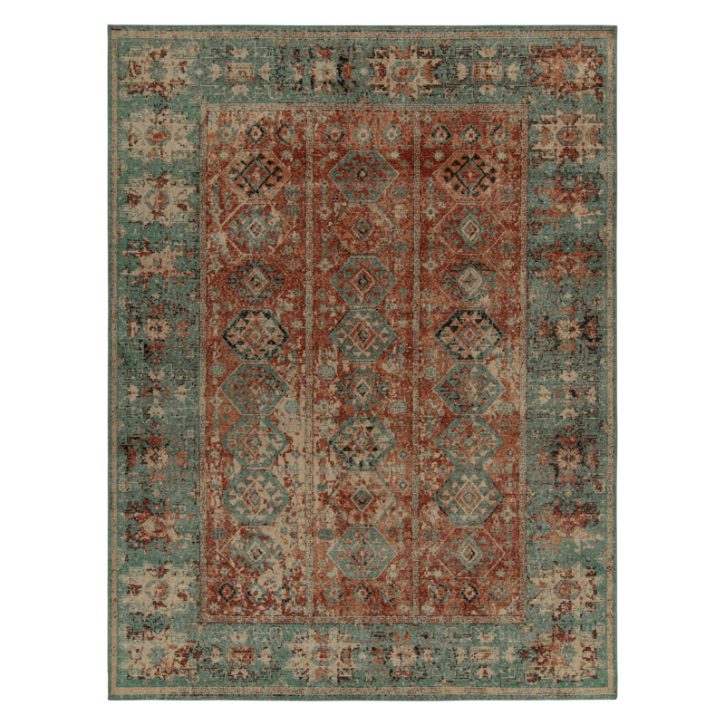 Rug & Kilim’S Distressed Rug In Rust, Beige And Teal Tribal Medallions, Rectangle 12' x 15'