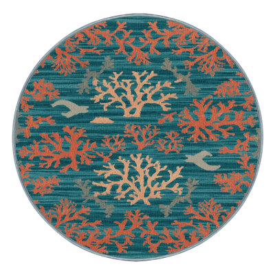 Washable Aqua and coral Nautical Area Rug