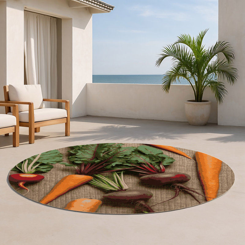 Tapis d'intérieur et d'extérieur brun Botanical, Rond 5 pi
