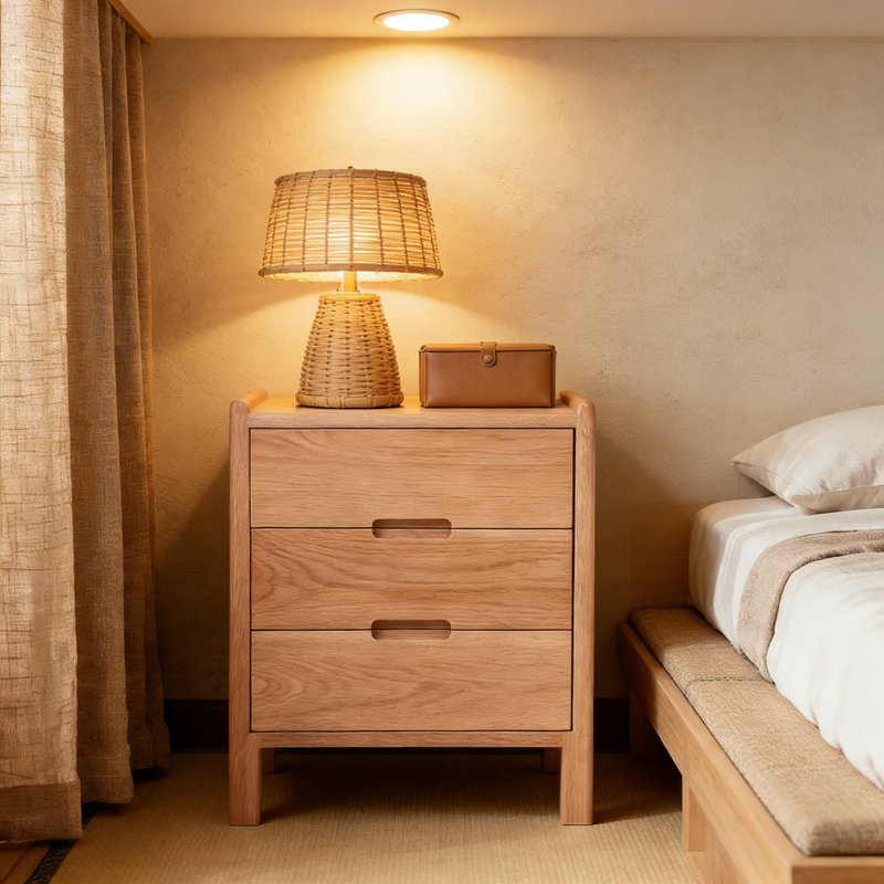 Solid Wood Nightstand With 3 Drawers, Modern Bedside Table With Reversible Handles, Rustic Oak End Table For Bedroom Storage