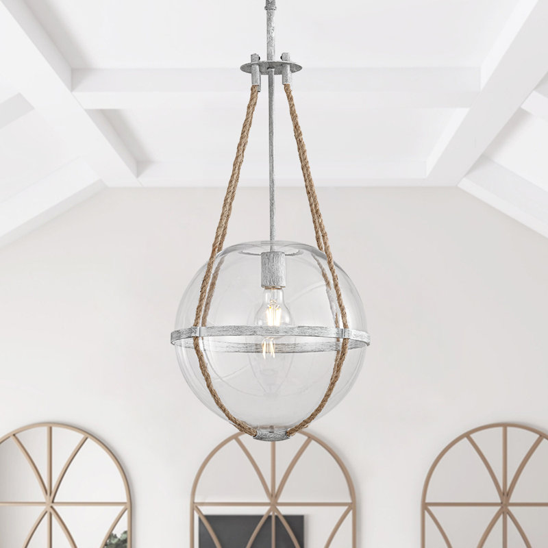 1 - Light Sculptural Coastal Clear Glass Rope Globe Pendant