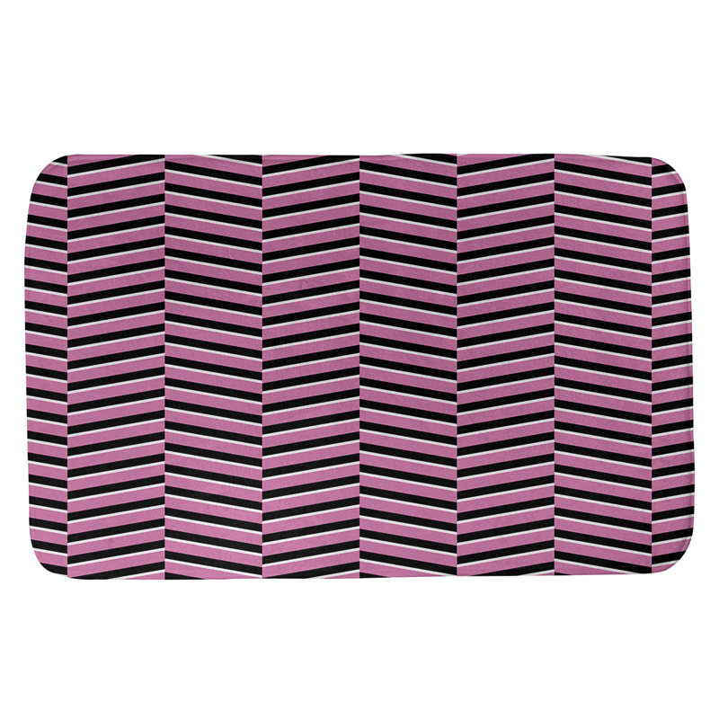 Tapis de bain à rayures rectangulaires anti-dérapant fractures, l 21 po x L 34 po, Rose