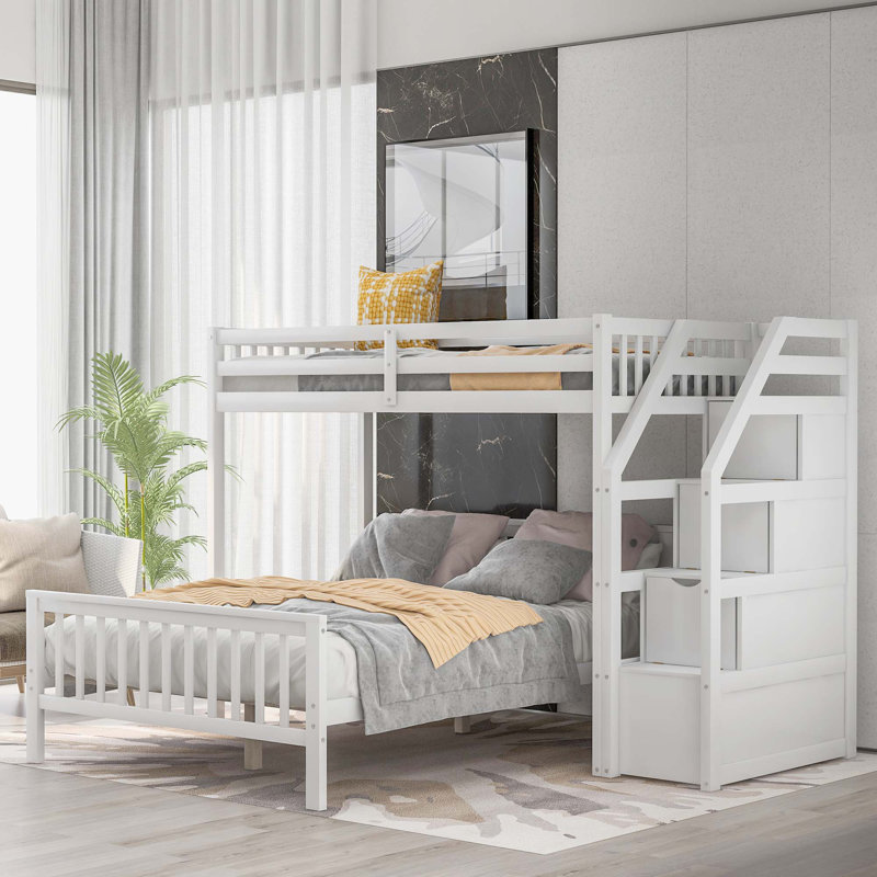 Lit mezzanine en bois avec escalier, Blanc