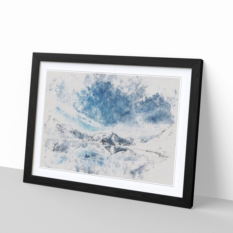 Winter Mountain Reflection - Wall Art, 62cm H x 87cm W x 2cm D, Black Single Picture Frame Wood