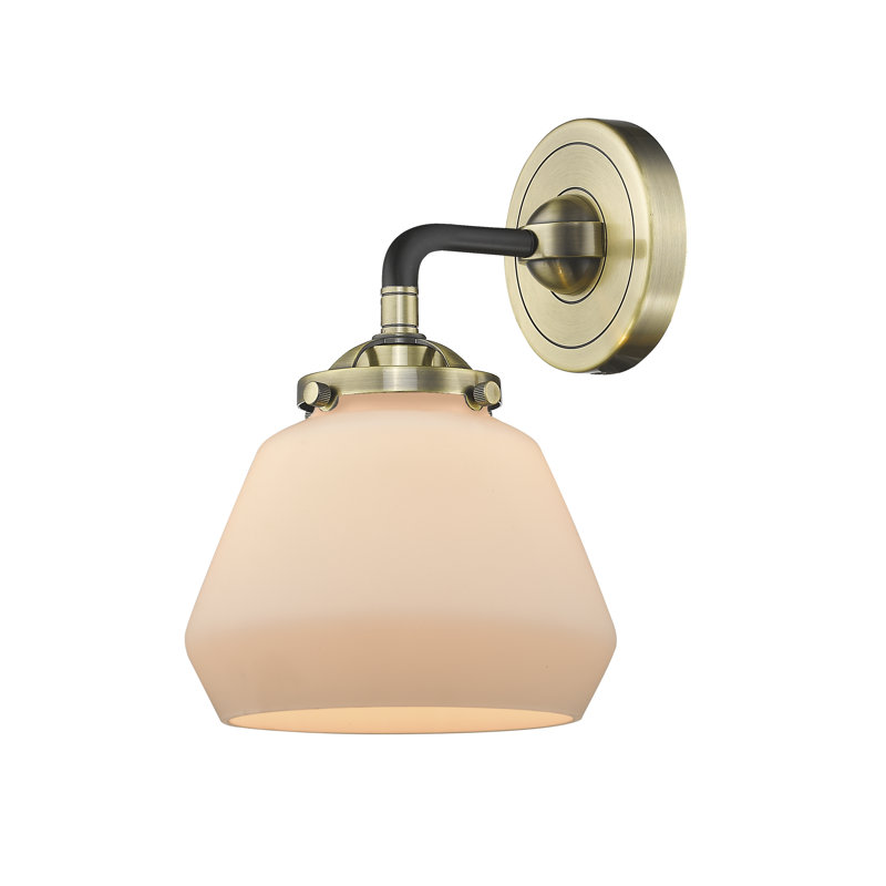 Rivka Armed Sconce, 6 Watt Vinage LED Bulb, Matte White Cased, Black/Antique Brass
