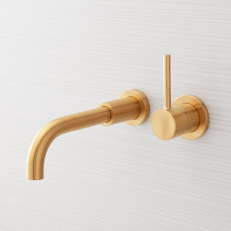 Lexia 1.2 GPM Wall Mounted Widespread Bathroom Faucet, Brushed Gold