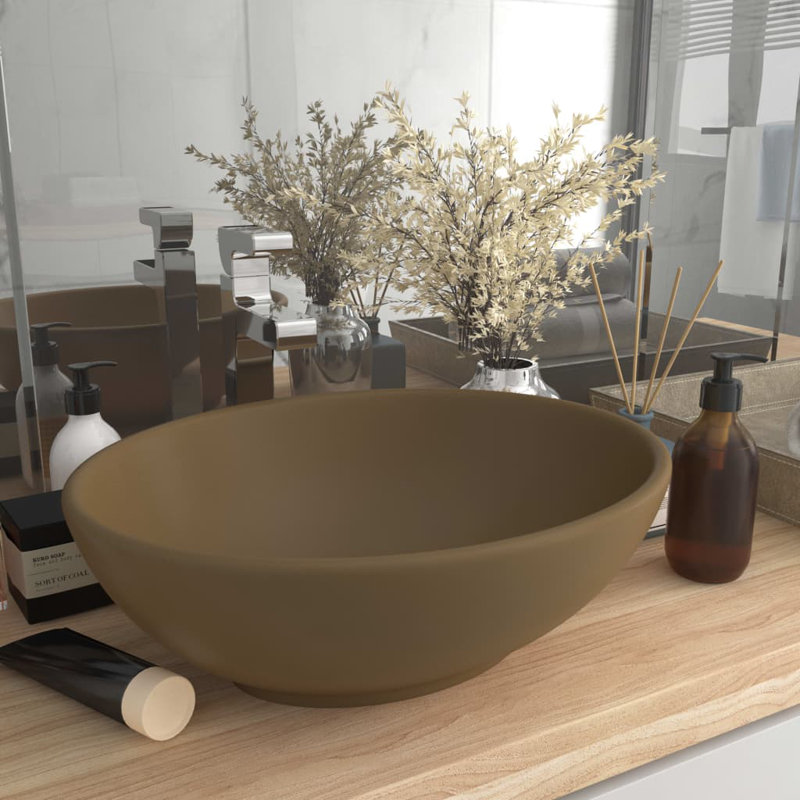 Belfry Bathroom Gline 400mm L x 330mm W Ceramic Oval Sink, Cream