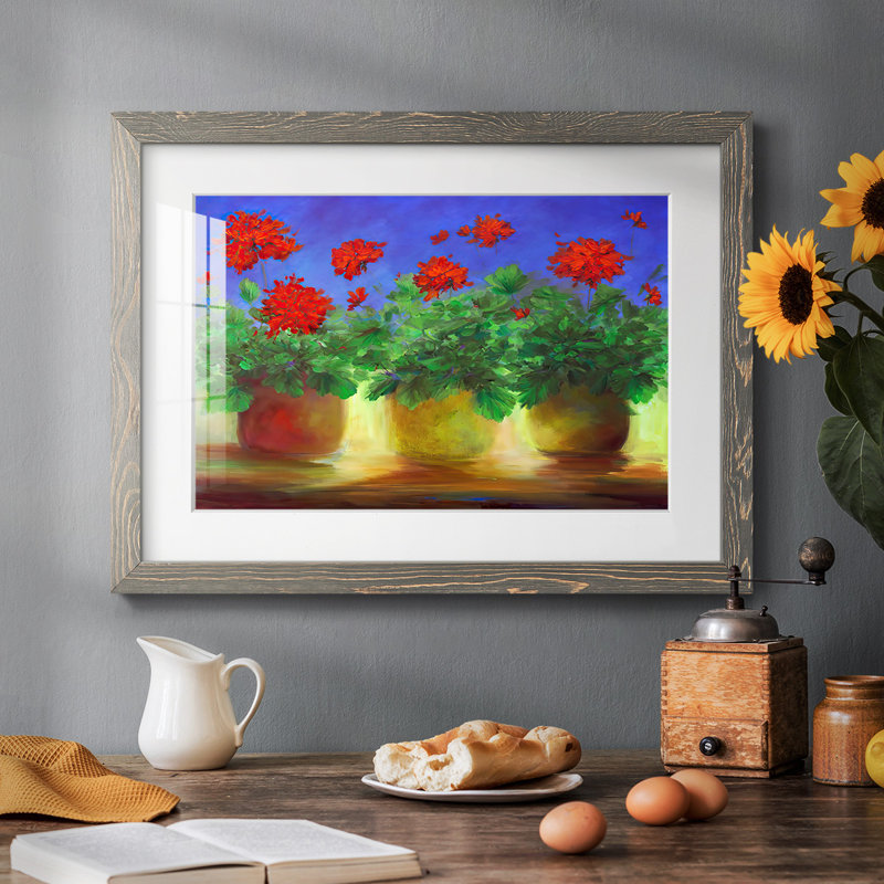 Geraniums II, reproduction d'art encadrée, H 26 po x l 38 po x P 1,5 po, Gris