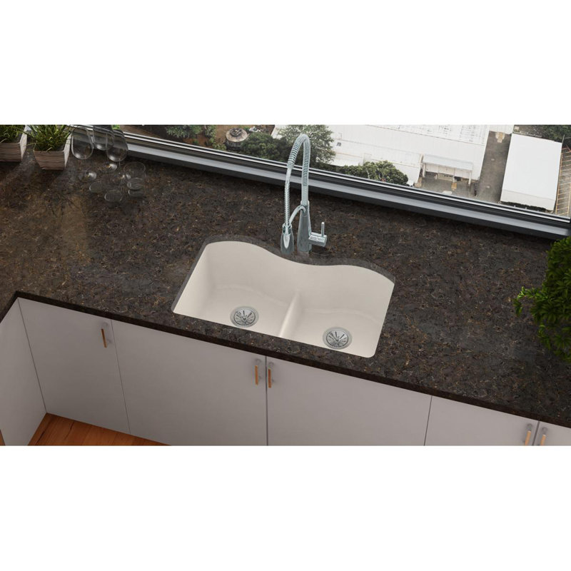 Évier de cuisine à double cuve avec séparation aqua l 33 po x l 20 po Quartz Luxe, Ricotta