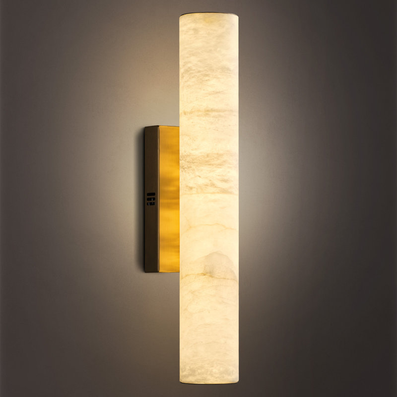 Durkin Dimmable LED Wall Mounted Wall Alabaster Sconce with Alabaster Shade, Brass, 19.7" H x 3" W x 3" D