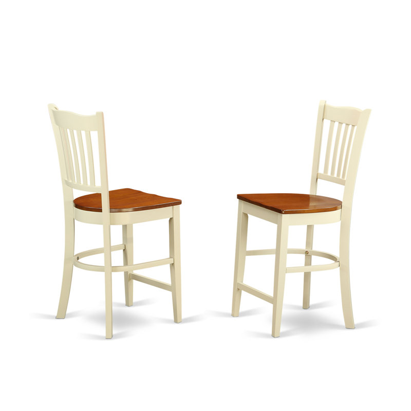Groton Counter Height Barstools - Slat Back Wood Seat Chairs, Set of 2, Buttermilk & Cherry, Buttermilk/Cherry