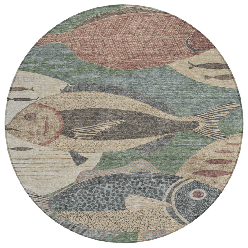 Machine Washable Indoor/Outdoor Chantille ACN2447 Coastal Rug, Basil, 8' Round