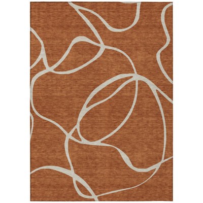 Tapis intérieur lavable abstrait cuivre et ivoire 5 pi x 8 pi