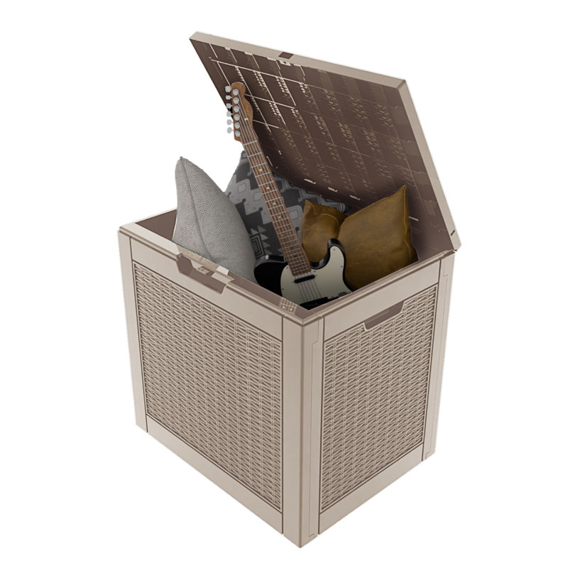 Decksplore 30 Gallons Water Resistant Resin Lockable Deck Box(Rattan weave style), 20.87" H x 17.09" W x 22.09" D