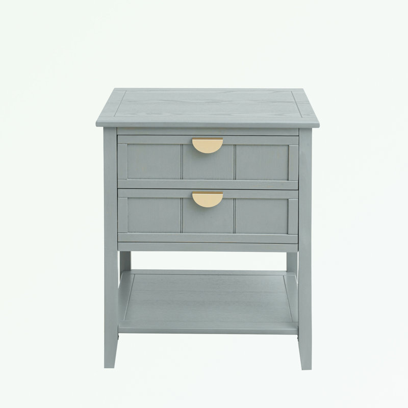 2 Drawer Side Table, Light Gray