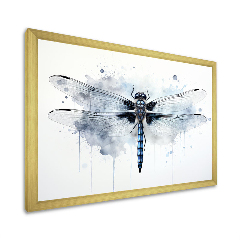 Libellule élégance I - Art mural libellule, H 34 po x l 44 po x P 1,5 po, Cadre doré simple