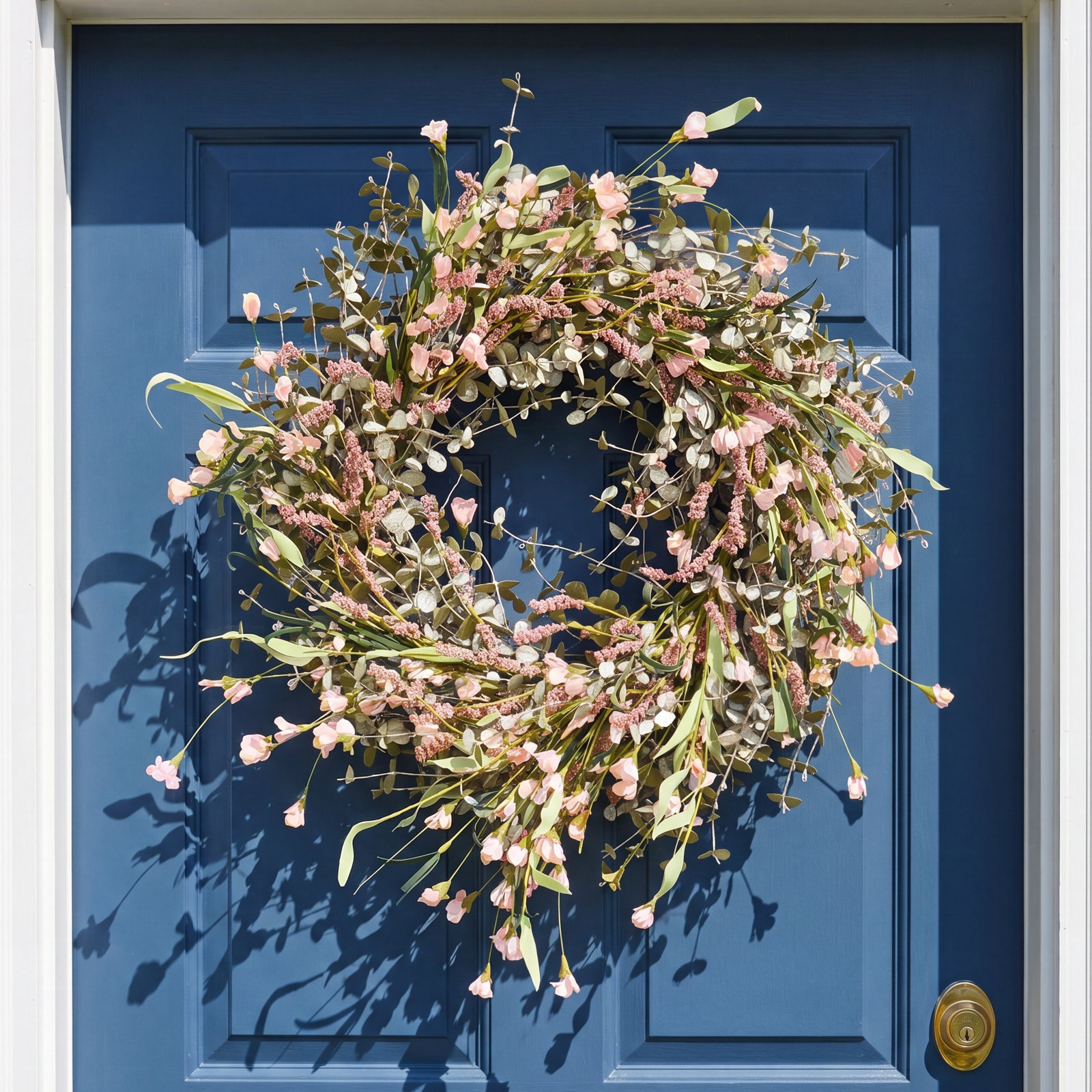 26" Handcrafted Mini Eucalyptus Front Door Wreath, Pink