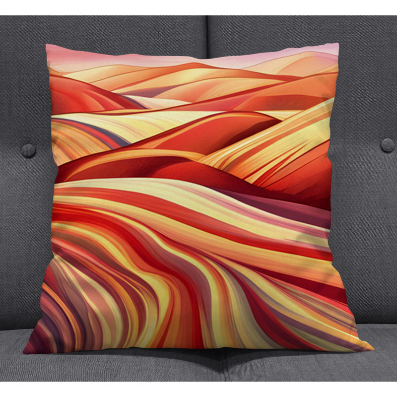 Throw Pillow With Insert, Red/Beige Striped/Abstract 1, 16"H x 16"W