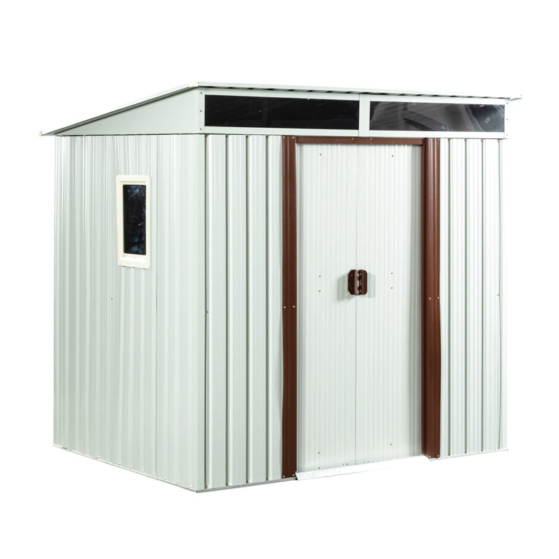 White 6Ft X 5Ft Outdoor Metal Storage Shed With Foundation, Galvanized Iron Structure For Long-Term Durability, - Panels, Sliding Door & Padlock, Transparent Top Plate, Simple Assembly Process In