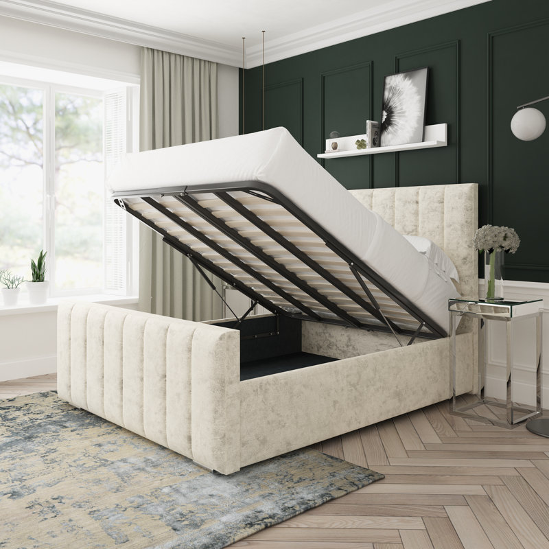 Oakley Crushed Velvet Upholstered Ottoman Bed Frame, Cream, Super King (6')